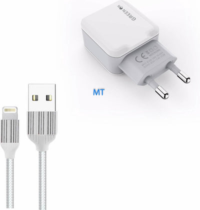 GREEN ON Chargeur Lightning double USB 2 en 1 A2202 | avec câble Lightning | pouriPhone13/12/11/Pro/Max/X/Xs/XR/MAX/8/8 Plus/SE/2020/5S/5/5C/6S/6 Plus/7/7 Plus